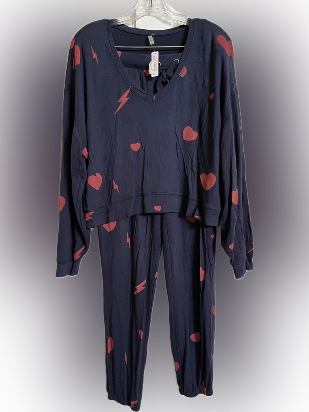 Z Supply Navy Women’s Loungewear Set with Red Heart & Lightning Bolts Size S/M